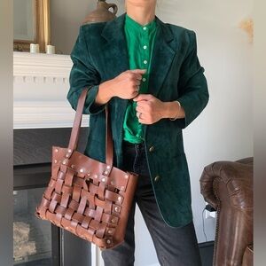 Green suede leather‎ jacket size medium pockets Blazer with Gold Buttons y2k